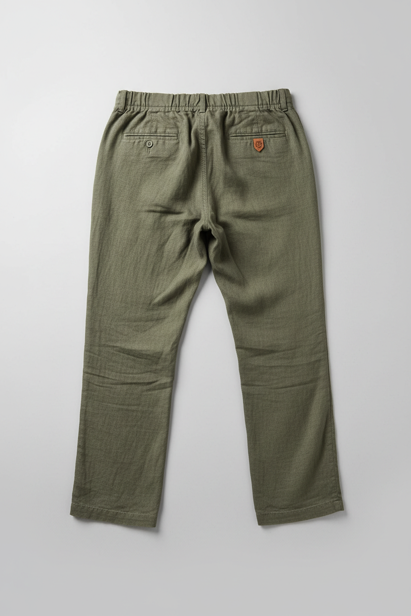 Olive Green Linen Pants - Back View
