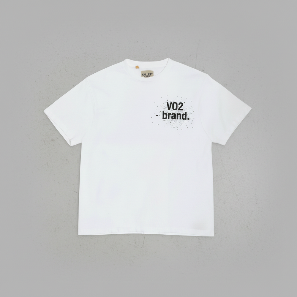 Overhead flat lay showing front of shirt with grunge typography