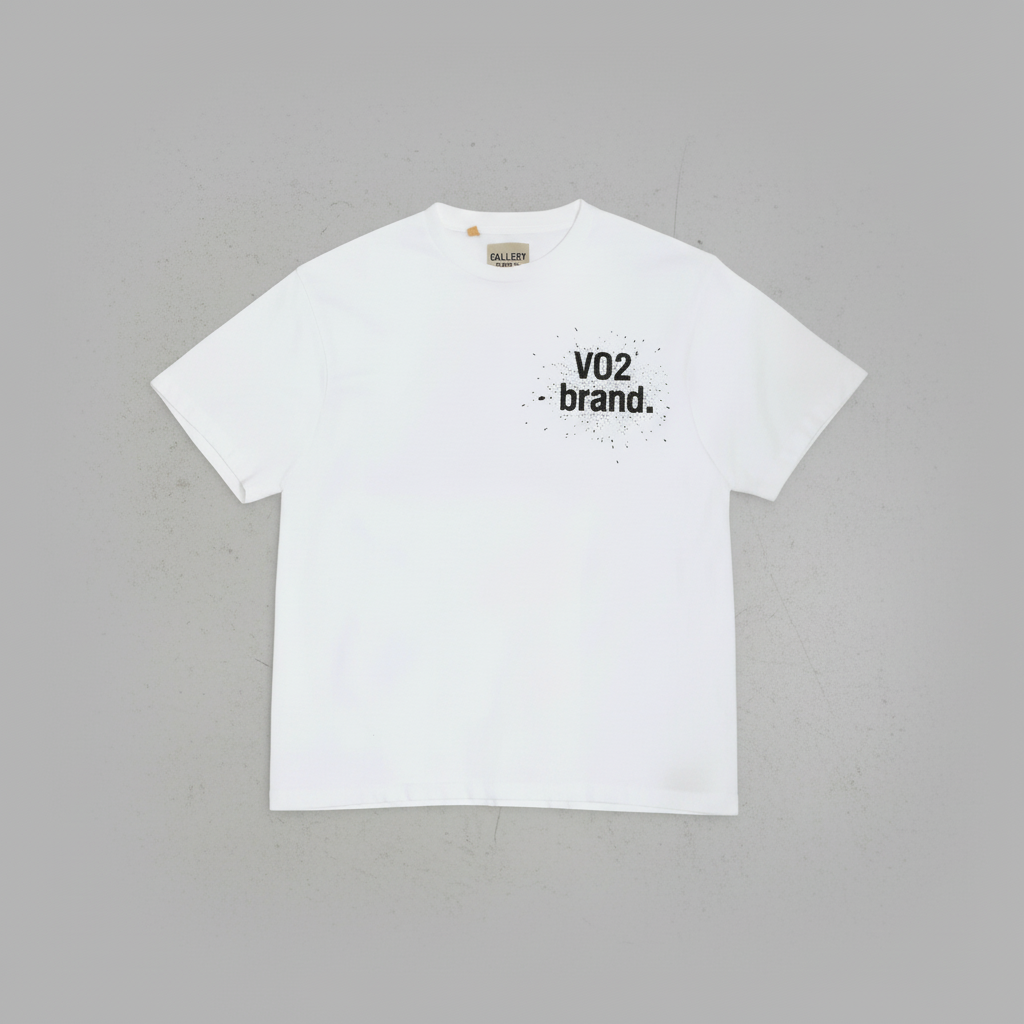 Overhead flat lay showing front of shirt with grunge typography