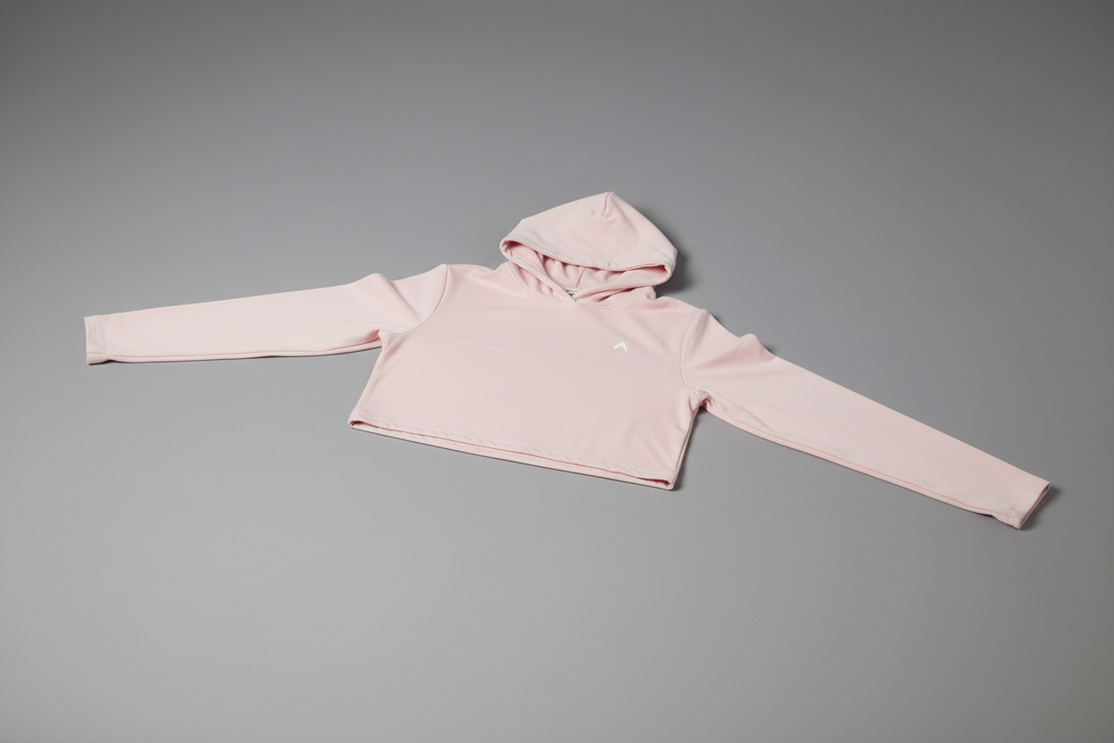Pastel Pink Crop Top Hoodie Flat Lay