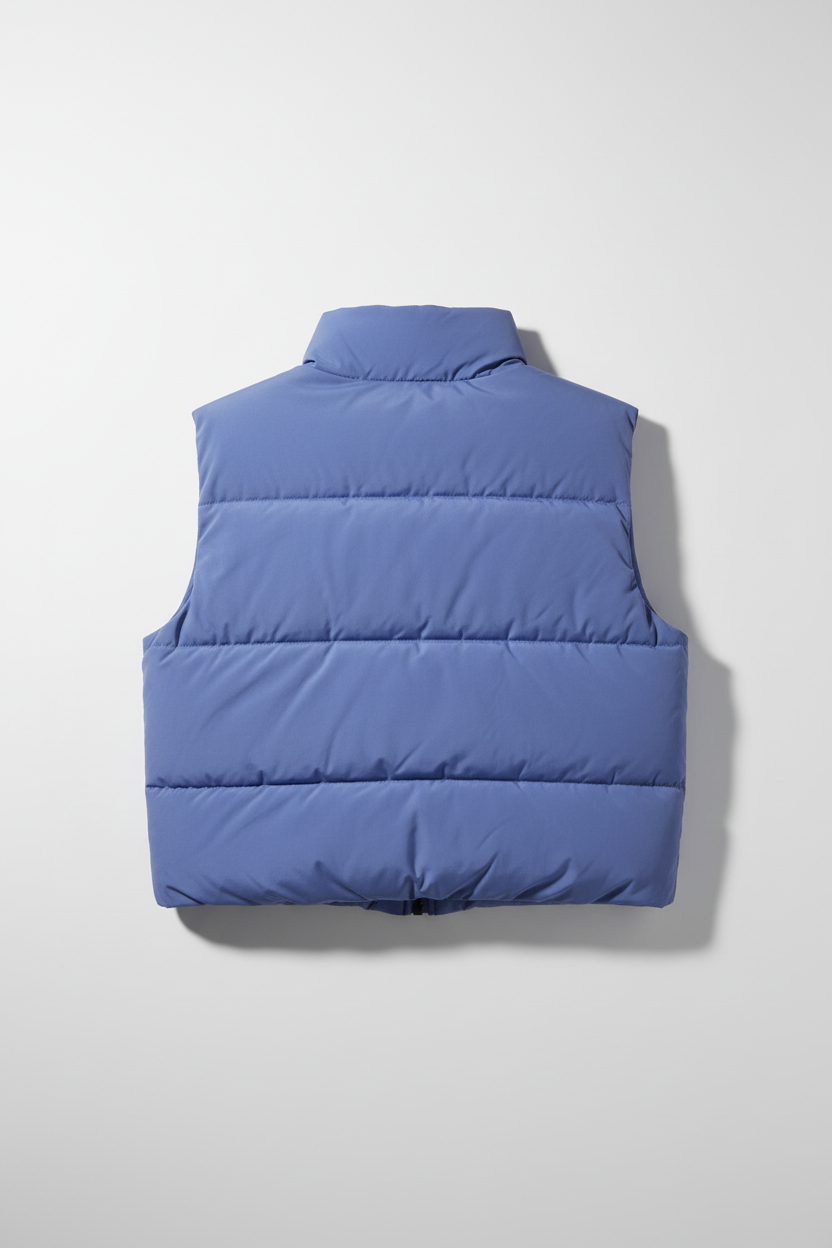Periwinkle Crop Puffer Vest Back View
