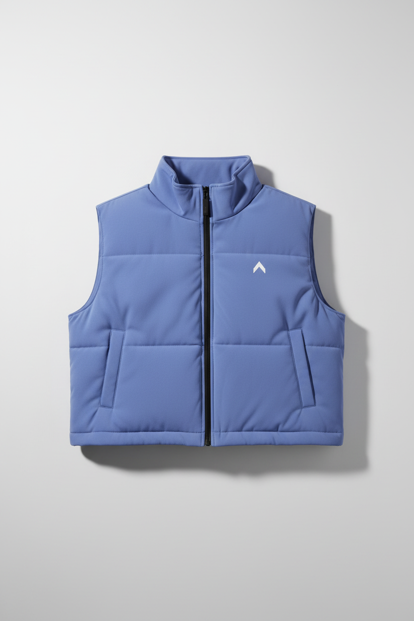 Periwinkle Crop Puffer Vest Flat Lay