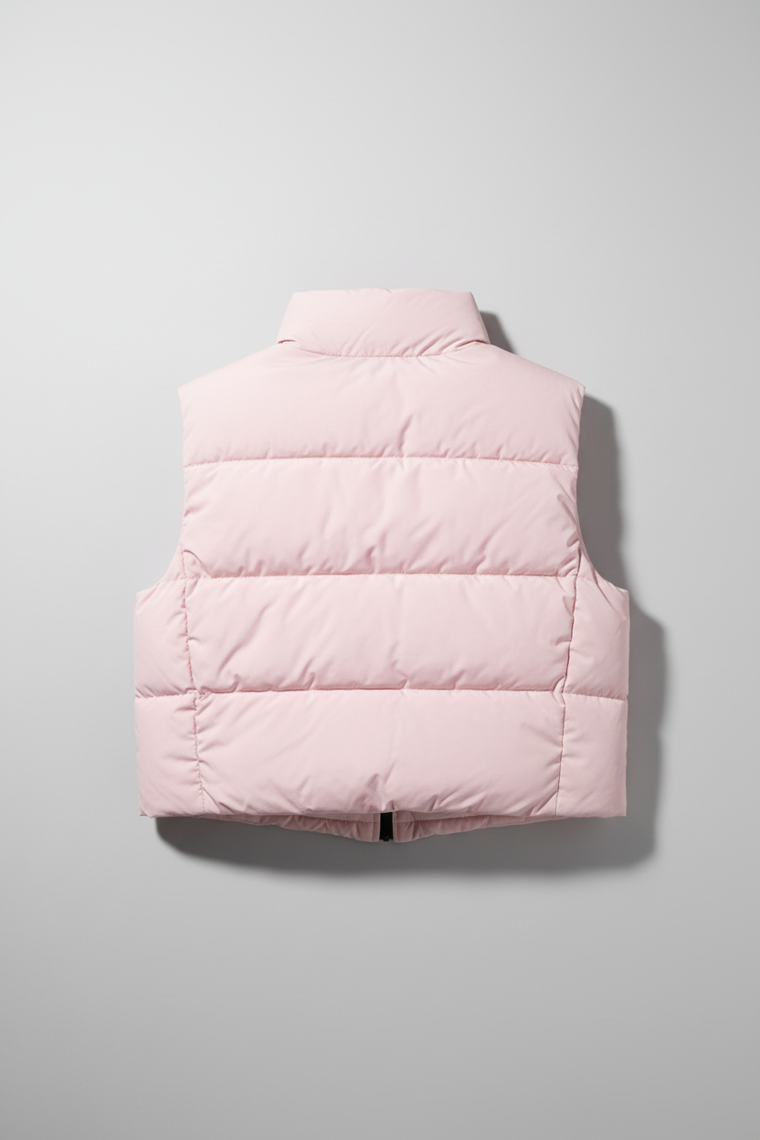 Pink Crop Puffer Vest Back View