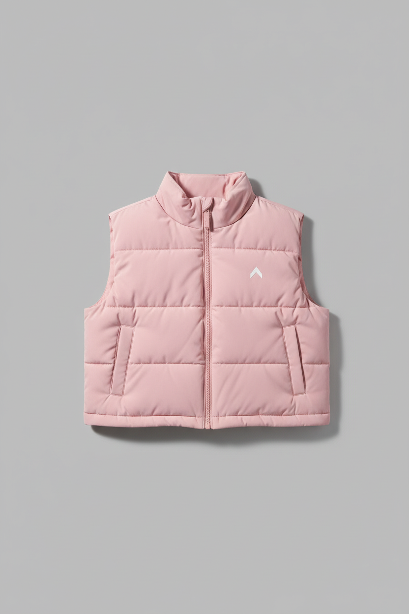 Pink Crop Puffer Vest Flat Lay