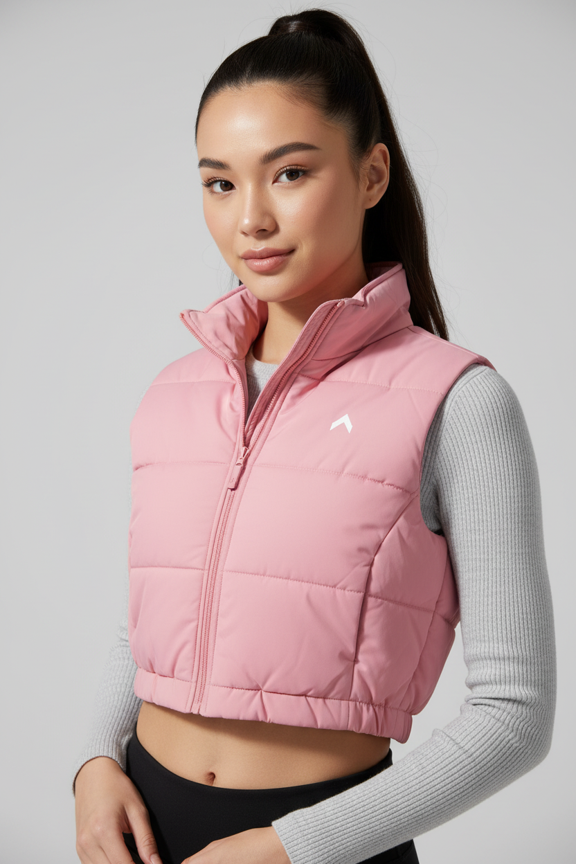 Pink Crop Puffer Vest