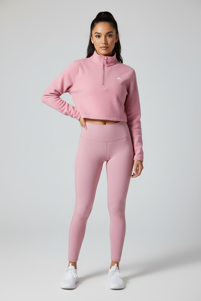 Pink Half-Zip Crop Jacket Model