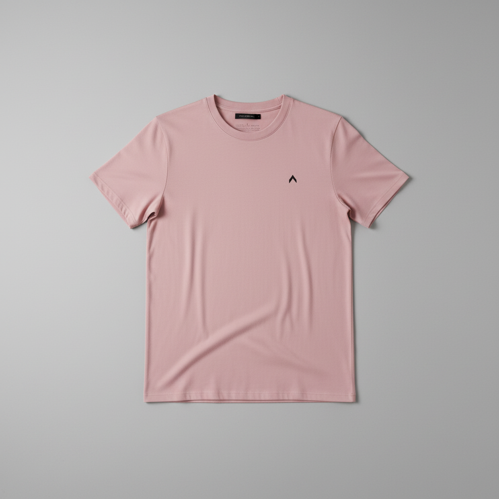 Pink t-shirt flat lay with matching logo size