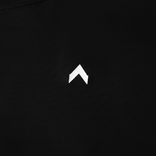 Premium black cotton shirt with white arrow logo close-up