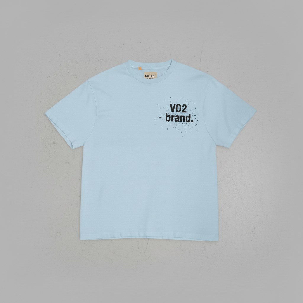 Sky blue VO2 brand t-shirt with grunge typography