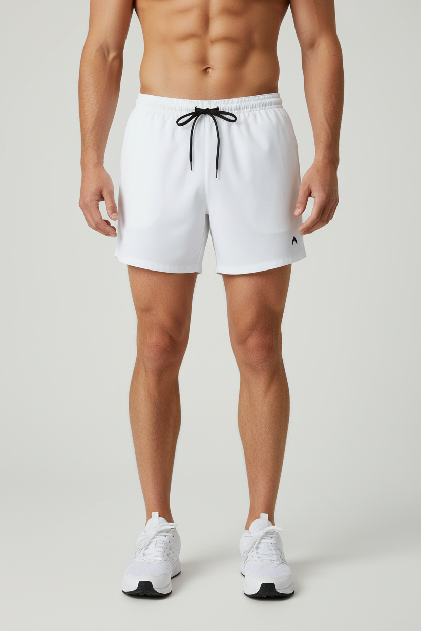 White 3" Running Shorts Front View with Model