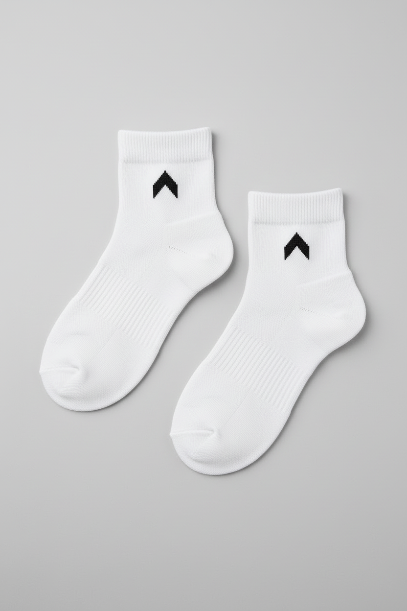 White ankle socks with black logo