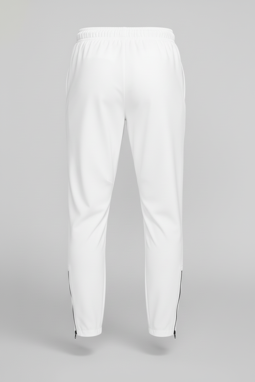 White athletic joggers back view no logo