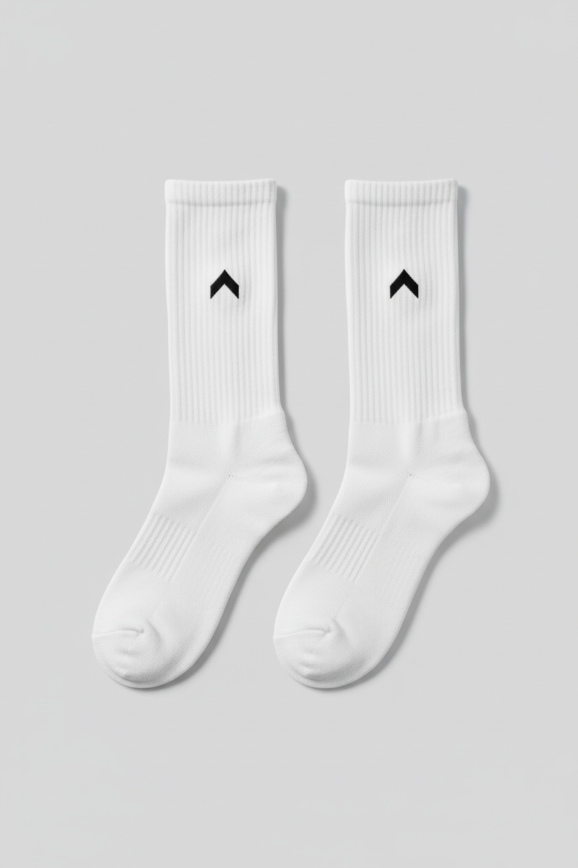White crew socks with larger calf logo