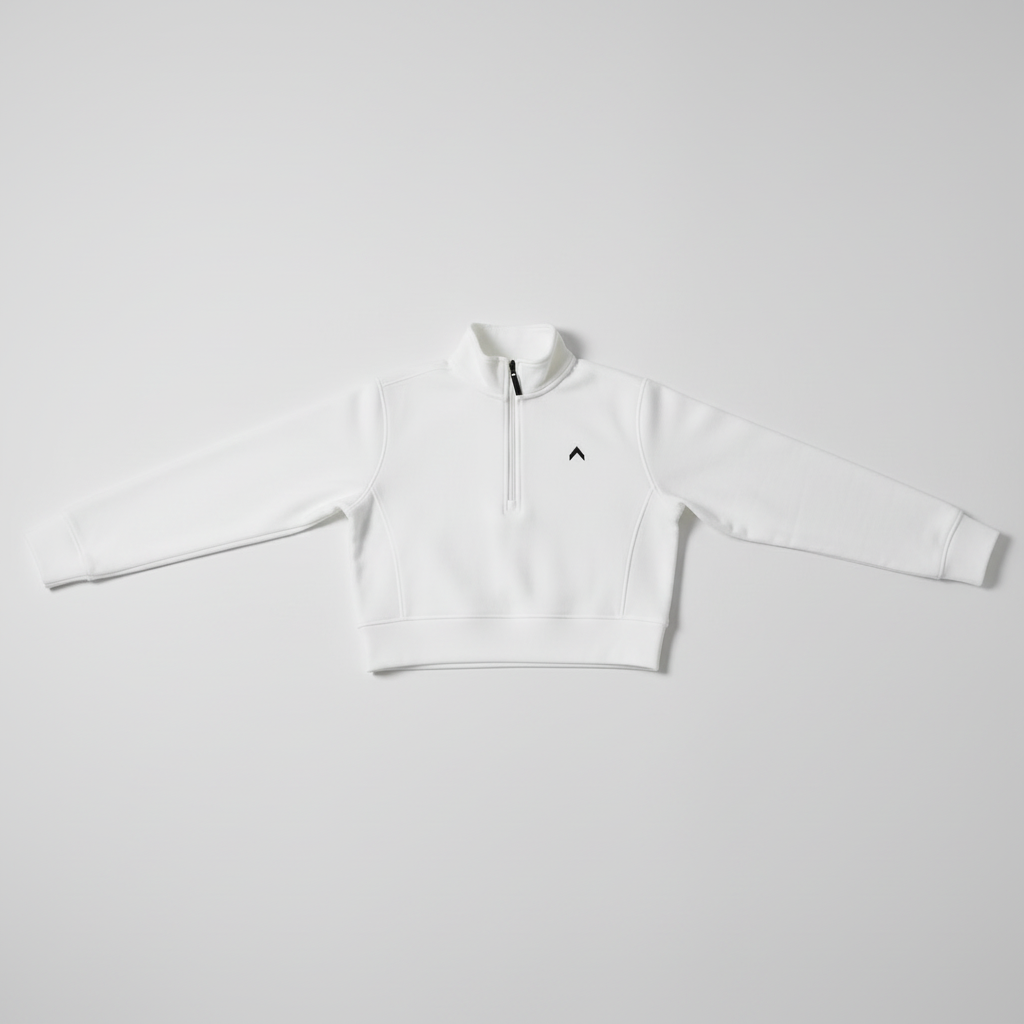 White crop fleece jacket flat lay