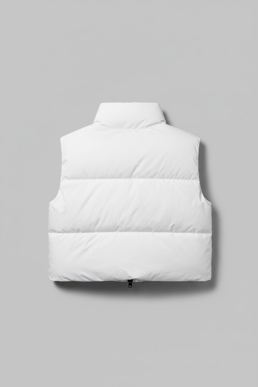 White Crop Puffer Vest Back View