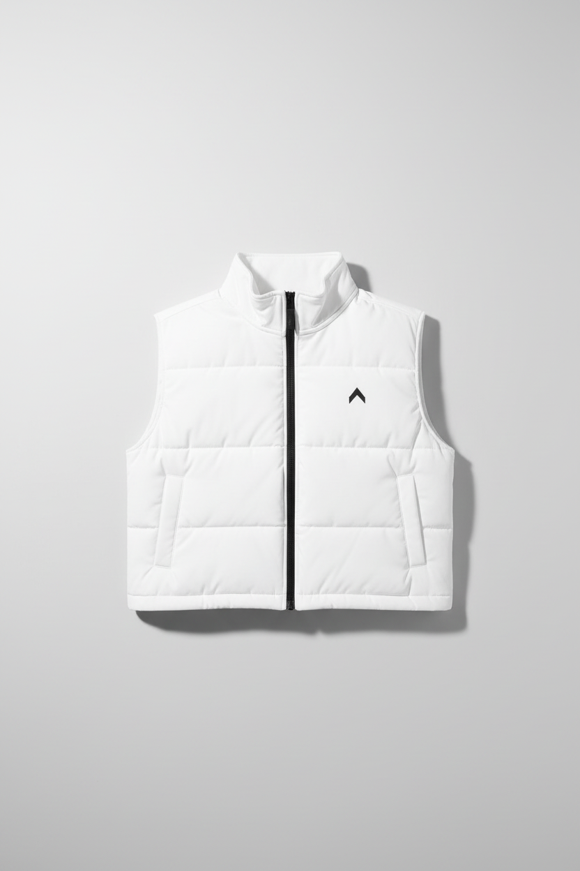 White Crop Puffer Vest Flat Lay