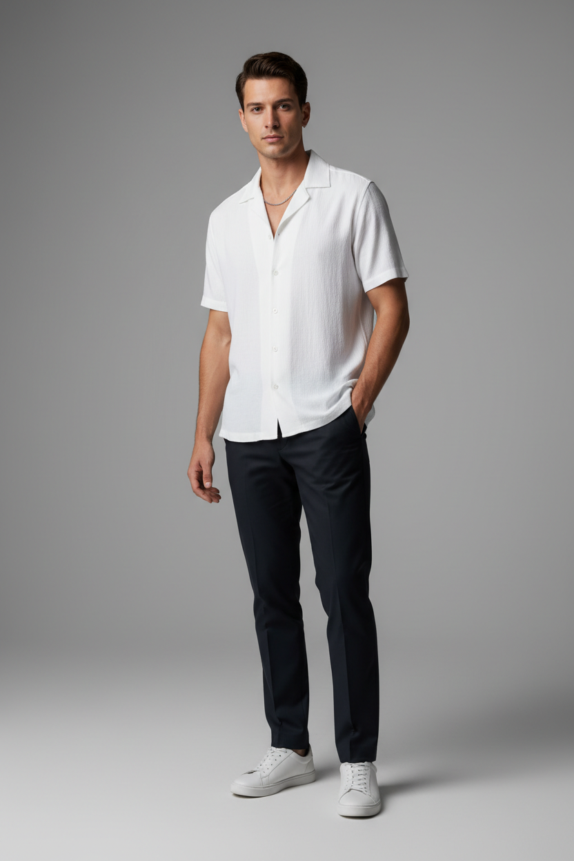 White Cuban Collar Shirt