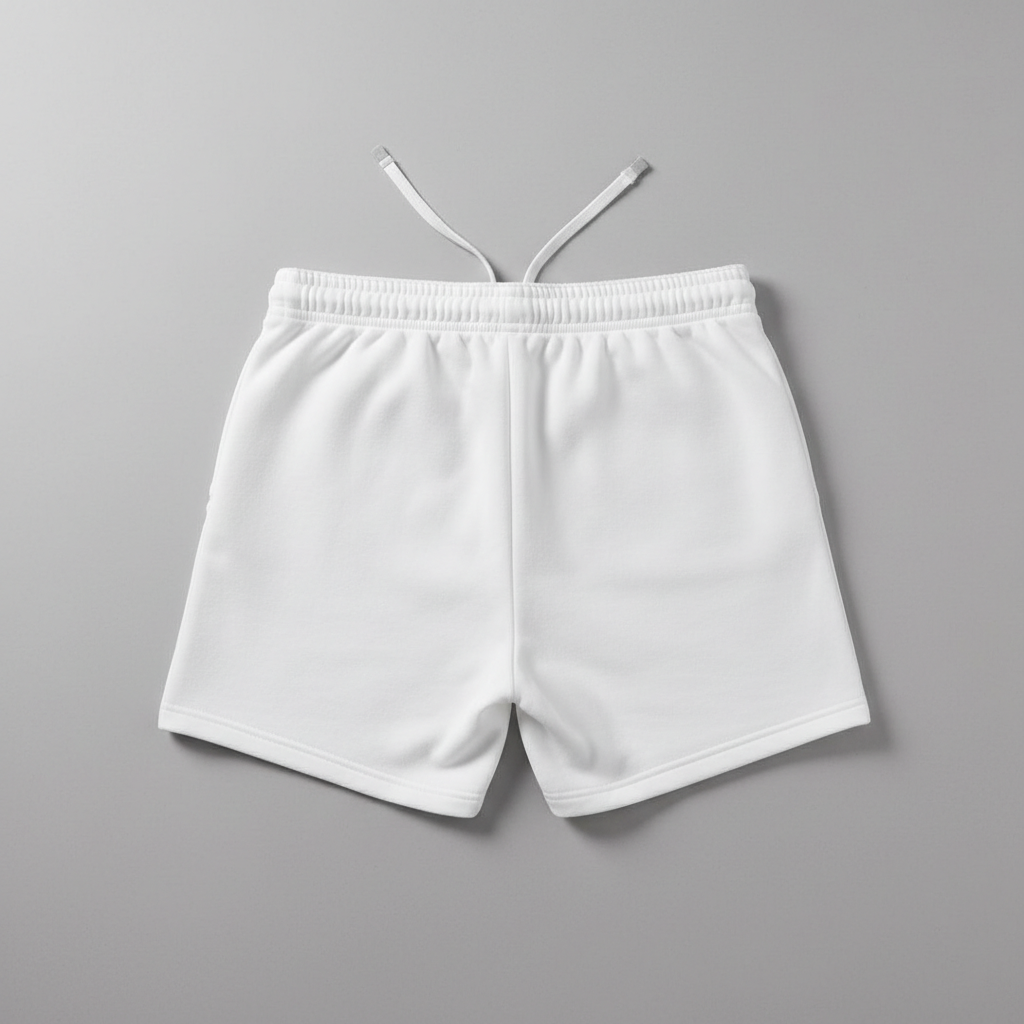 White Fleece Shorts Back View