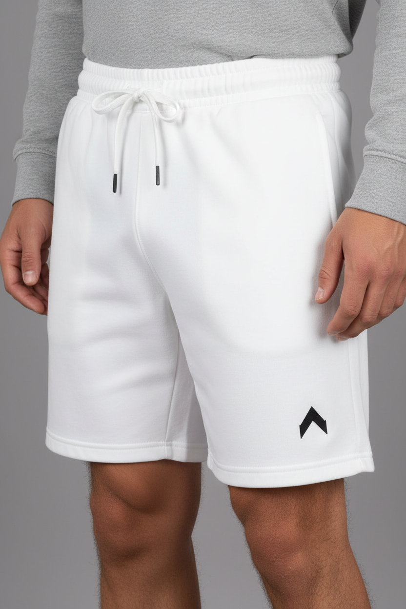 White Fleece Shorts with Drawstring
