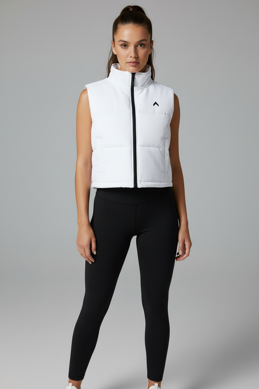 White Full Zip Crop Puffer Vest