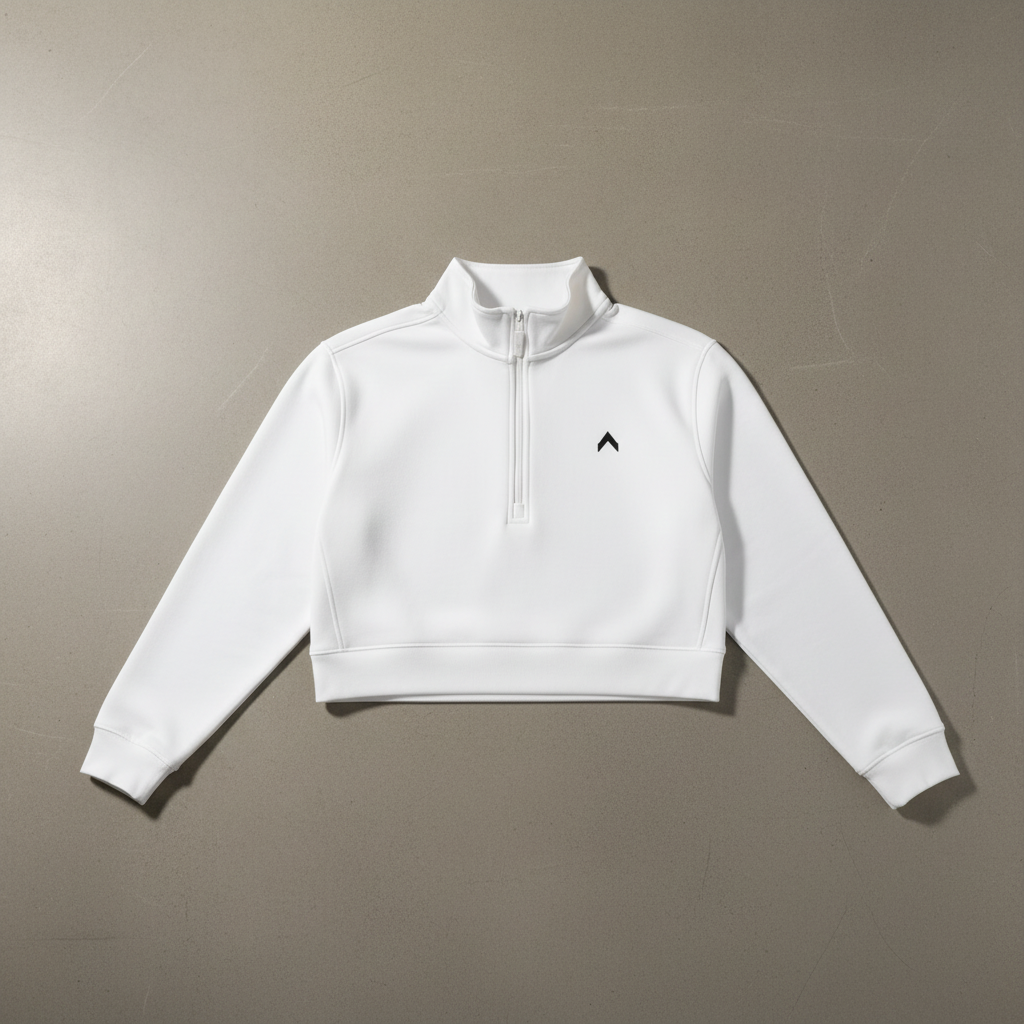 White Half-Zip Flat Lay with Black Logo