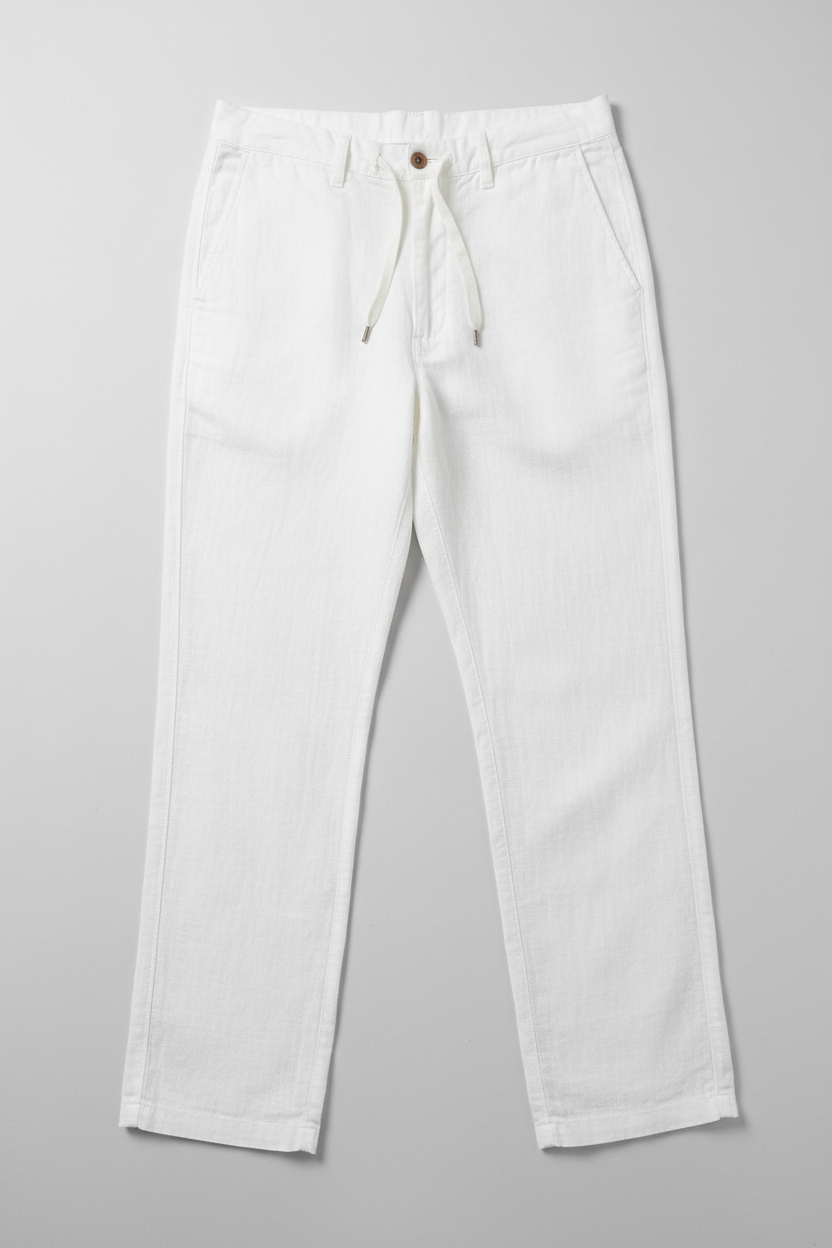 White Linen Pants - Front View