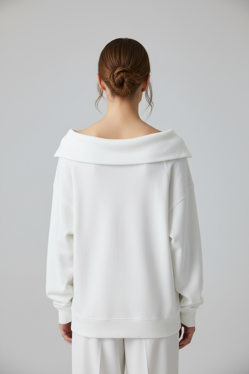 White sweatshirt back view - different model