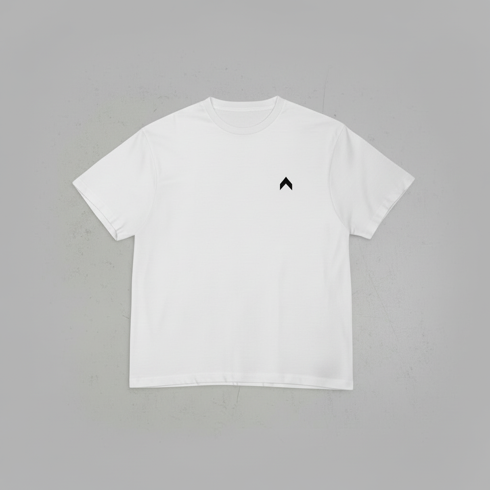 White T-Shirt with Black Chevron Logo