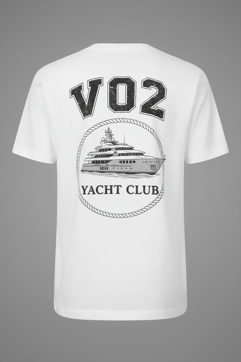 White VO2 Yacht Club Back Gray Background